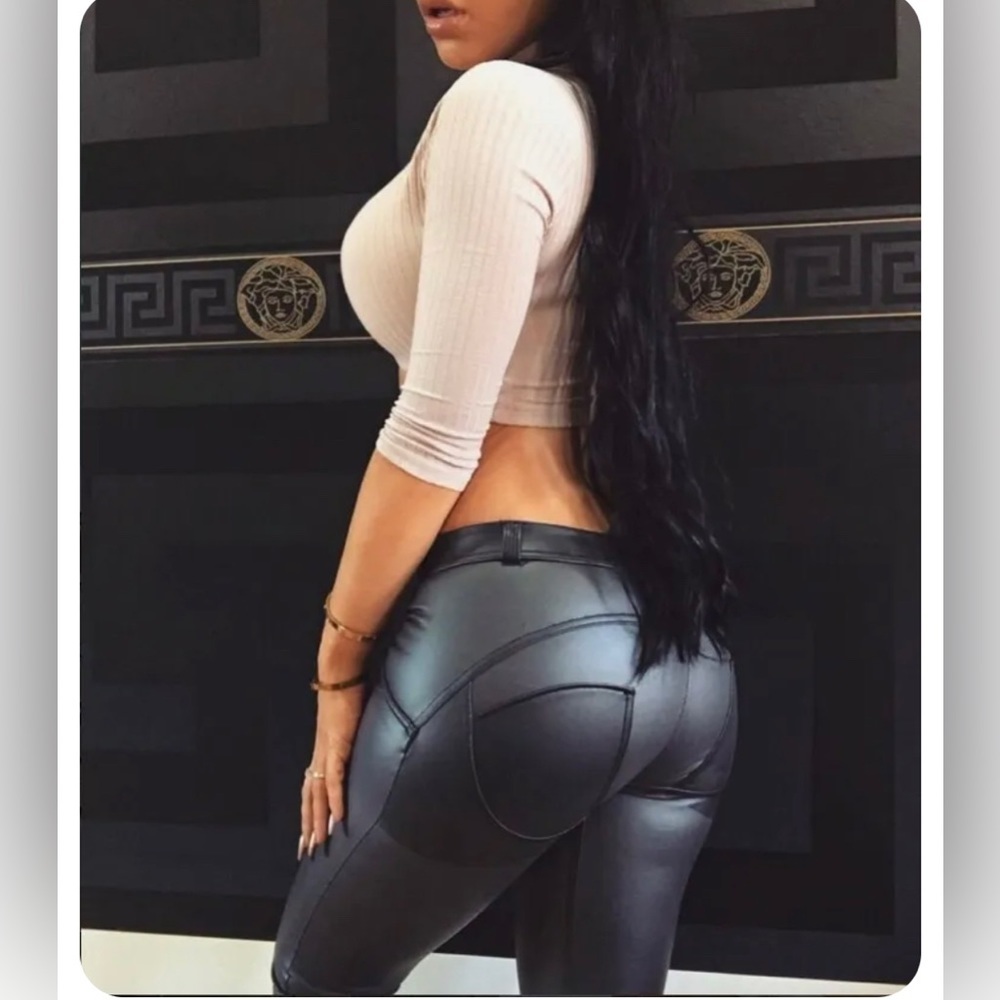 WOMEN'S Sexy High Waist Skinny Faux PU Leather Leggings Pants Butt Lift XL - Picture 1 of 16